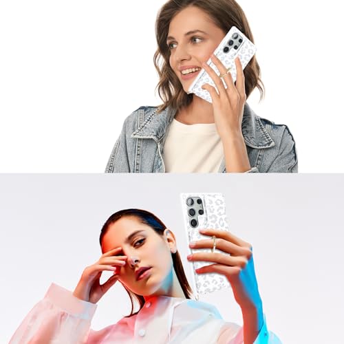 Lipvina for Samsung Galaxy S23 Ultra Case with Card Holder and Strap for Women,Crossbody Lanyard,Ring Stand,Snap Clasp,Cute Phone Wallet Cases 6.8 inch(White Leopard) | Cute Crossbody Lanyard Wallet,4 Card Holder,RFID Blocking,and a 360° Ring Kickstand.Li