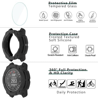 [1+4 Pack] Case with Tempered Glass Screen Protector Compatible with Garmin Instinct 3 50MM AMOLED/SOLAR, Bumper Full Coverage Protective Soft Cases Face Cover for Instinct 3 50MM - size: 50MM