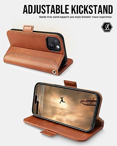 OCASE Compatible with iPhone 15 Wallet Case, PU Leather Flip Folio Case with Card Holders RFID Blocking Kickstand [Shockproof TPU Inner Shell] Phone Cover 6.1 Inch 2023, Retro Brown - color: Retro Brown