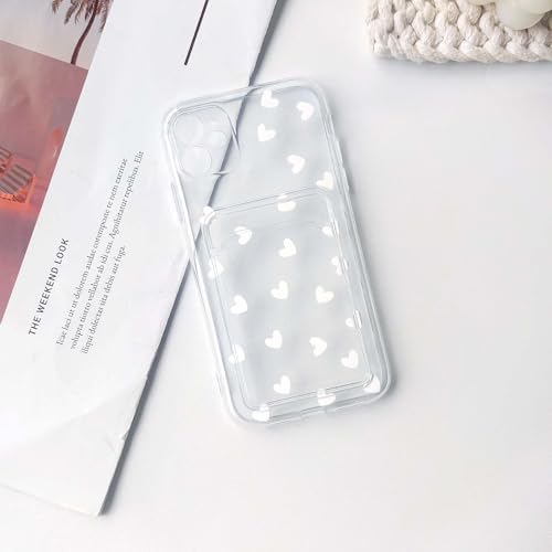 NITITOP Compatible with iPhone 12 Case Clear with Card Holder Cute White Love Heart Pattern Design Design Soft TPU Shock-Absorbing Wallet Case Protective Cover - White - color: White, size: iPhone 12