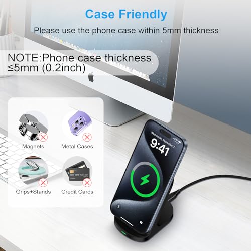 Wireless Charger Fast Charging Stand for Samsung Galaxy S26 Ultra S26+ S25 Ultra S24FE Z Flip/Fold7 S23,iPhone 17 Pro Max 16Plus,Pixel10,Android Wireless Charger Station Desk Dock with Adapter