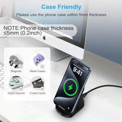 Wireless Charger Fast Charging Stand for Samsung Galaxy S26 Ultra S26+ S25 Ultra S24FE Z Flip/Fold7 S23,iPhone 17 Pro Max 16Plus,Pixel10,Android Wireless Charger Station Desk Dock with Adapter