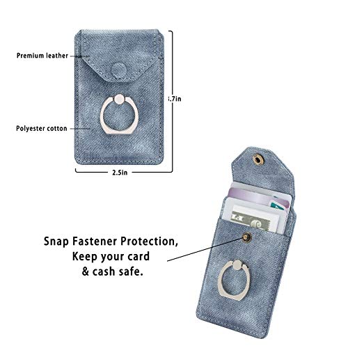 Self Adhesive Phone Card Wallet with Ring Stand Flip Cover, Denim Blue - color: Denim Blue