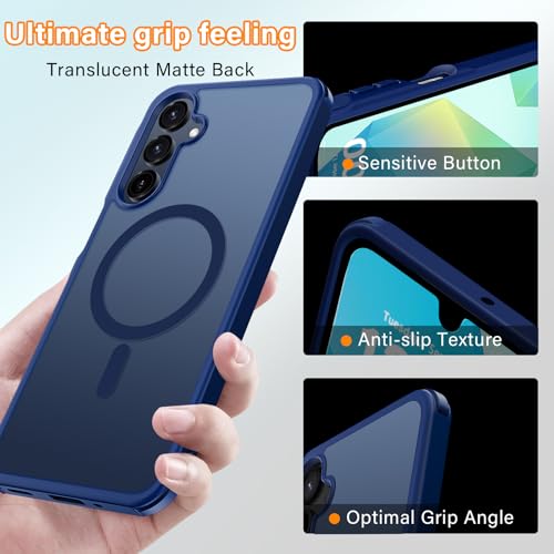 for Samsung Galaxy A16 5G Case with 2X Screen Protector, Magnetic Military Grade Shockproof Case Translucent Back Slim Rugged Bumper Cover for Galaxy A16 5G Phone Case-6.7 inch, Blue - color: Blue