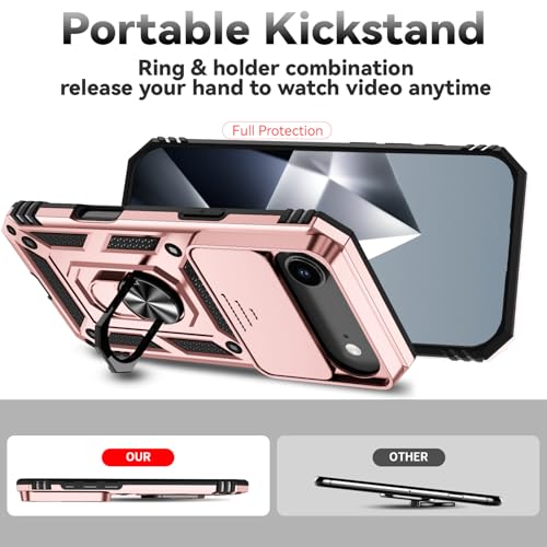 for iPhone Air Case, with Slide Camera Cover HD Screen Protector [Military Grade 16ft. Drop Tested] Ring Holder Kickstand Protective Phone Case for Apple iPhone Air 2025, Rose Gold - color: Rose Gold w/ Slide Camera 2nd gen. Military Grade