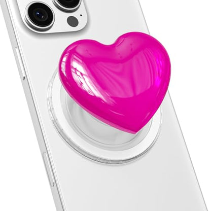 Svanove Heart Magnetic Phone Grip Compatible with Magsafe Phone Grip Holder, Cute Collapsible Glass Grips Stand Kickstand for iPhone Samsung, 3D Crystal Glitter Love Mag Safe Holder, Neon Hot Pink - color: Hot Pink, style: Magnetic