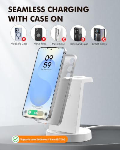 Wireless Charger for Samsung, 3-in-1 Android Charging Station - color: White