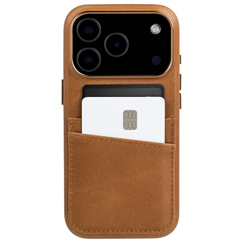 Dockem Genuine Leather Card Case for iPhone 17 Pro with Camera Control Button and Stitched-on Wallet with 2 Holder Slots (Light Brown, M2GL) - color: Light Brown, size: 17 Pro