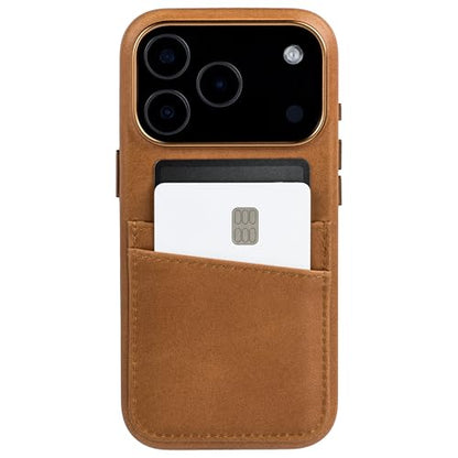 Dockem Genuine Leather Card Case for iPhone 17 Pro with Camera Control Button and Stitched-on Wallet with 2 Holder Slots (Light Brown, M2GL) - color: Light Brown, size: 17 Pro