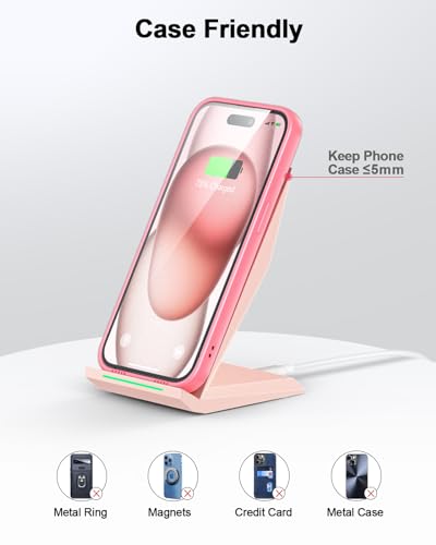 NANAMI Wireless Charger - Wireless Charging Stand Compatible with iPhone 18 Pro/18 Pro Max/17/17 Air/16/15/14/13/12, 10W Phone Charger Dock Desktop Charging for Samsung Galaxy S26/S26+/S25/S24/S23 - color: Pink