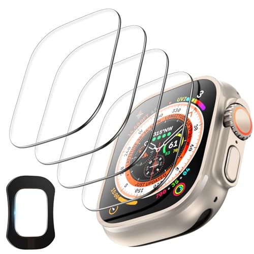 TOCOL 4 Pack Screen Protector for Apple Watch Ultra 3/2/1 49mm, [10X Military-Grade Shockproof], Tempered Glass Screen Protector for iWatch Ultra 49mm, Anti-Scratch, High Definition, Clear - size: 49mm
