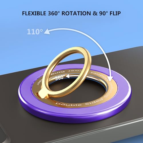 Magnetic Phone Ring Holder for MagSafe,【Two-Sided Magnetic】 360° Rotation Magnet Phone Grip for iPhone 16/15/14/13/12 Series/Samsung/Google (Purple with Gold) - color: Purple with Gold