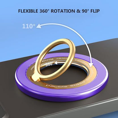 Magnetic Phone Ring Holder for MagSafe,【Two-Sided Magnetic】 360° Rotation Magnet Phone Grip for iPhone 16/15/14/13/12 Series/Samsung/Google (Purple with Gold) - color: Purple with Gold