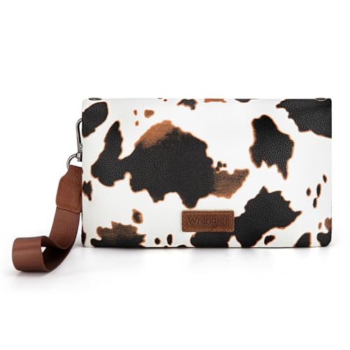 Wrangler Wallets for Women Cow Print Crossbody Purses Large Capacity Western Women's Cash Wallets with ID Window and Crossbody Strap - color: A-cow Brown