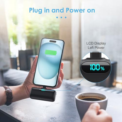 Mini Portable Charger USB C Power Bank,Upgraded 5000mAh PD Fast Charging Battery Pack Built-in USB-C Connector Travel Essential for iPhone17/17Pro/17Pro Max/Air/16 Plus/16Pro Max/15 Series,Android etc