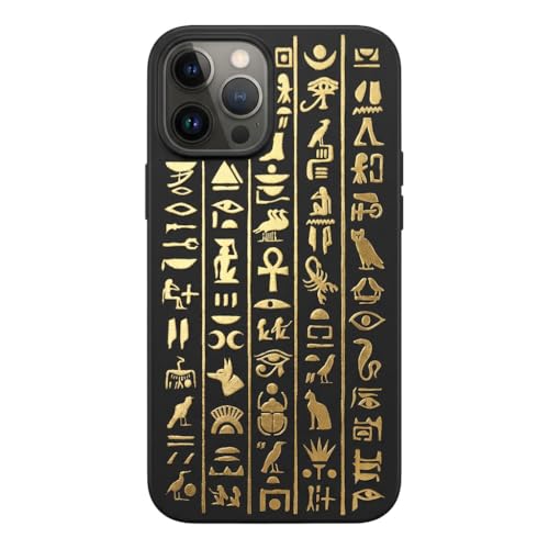 Black Case for iPhone 13 - Gold Egyptian Hieroglyphs Cover Ancient Egypt Symbols Shockproof TPU Rubber Protective Matte Aesthetic Ankh Anubis Eye of Horus Golden Vintage Cover Luxury Scorpio - color: Egyptian, size: iPhone 13