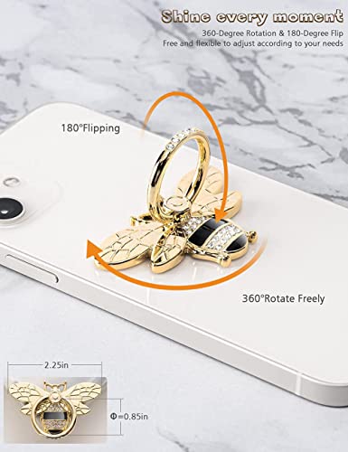 Allengel Bee Phone Ring Holder Finger Kickstand with Crystal, Cute Phone Ring Grip Holder for iPhone or Smartphone Cases, Gold Black - color: gold02