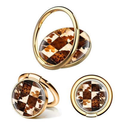 Cell Phone Ring Holder, Cute Phone Ring Grip Stand, 360°Rotation Funny Metal Kickstand Finger Grip Plaid Cute Cowhide - color: Plaid Cute Cowhide