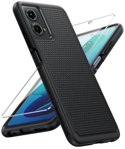 FNTCASE for Moto G-5G 2024 Case: Dual Layer Non Slip Heavy Duty Shockproof | With Screen Protector, Military Grade Drop Protection, Anti-Scratch, Matte Textured Protective Phone Cover, Daily Use, Black - color: Black, size: For Moto G 5g 2024