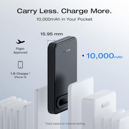 EF ECOFLOW Rapid Mag Power Bank, Qi2 Certified 15W Ultra-Fast MagSafe-Compatible Portable Charger, 10,000mAh Magnetic Power Charger with Foldable Stand, for iPhone 17/16/15. - color: Black