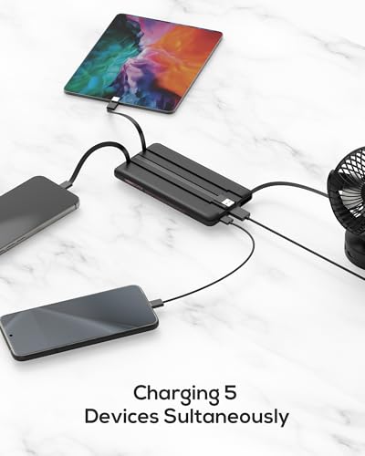 VEEKTOMX 10000mAh Portable Charger with Built-in Cables - color: 10000mAh Black