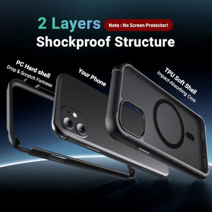 jaroco Magnetic for iPhone 11 Case Heavy Duty Protection Black | Compatible with MagSafe,Military Grade Drop Protection,Translucent Matte,Non-Slip,Shockproof 2-Layer Durable Bumper Case - color: Black, size: iPhone 11
