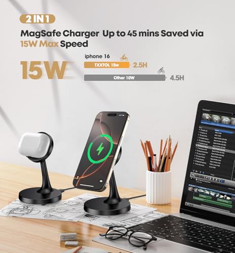 Magnetic Wireless Charger iPhone Stand 15W Fast Mag-Safe Charger for iPhone 17/17 Pro/17 Air/17 Pro Max 16/15/14/13/12 Series Apple Magnet Wireless Charging Station/Pad for AirPods - color: 1Pack Black