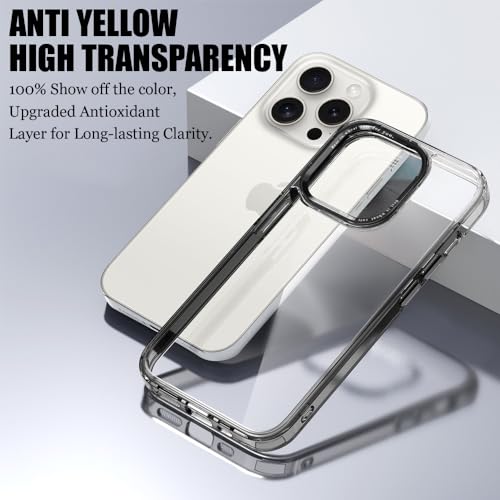 CcacHe Designed for iPhone 15 Pro Case,[Anti-Yellowing] [Military-Grade Protection] Anti-Scratch Transparent Back Slim Shockproof Phone Cover 6.1 Inch (Black) - color: Black