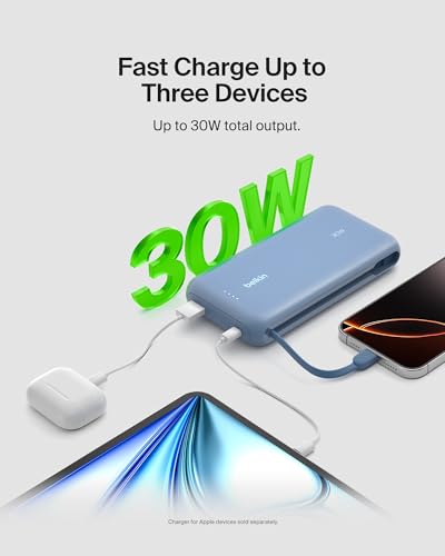 Belkin 20000mAh 30W USB C Power Bank, Portable Charger for iPhone & iPad - color: Blue, style: 20K mAh