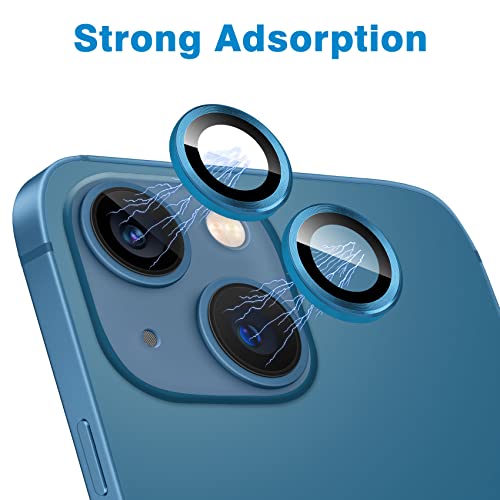 for iPhone 13 Mini/iPhone 13 Camera Lens Protector, Anti-Scratch 9H Tempered Glass Metal Camera Screen Protector Shockproof Cover Film Ring -2 Pcs Blue - color: Blue