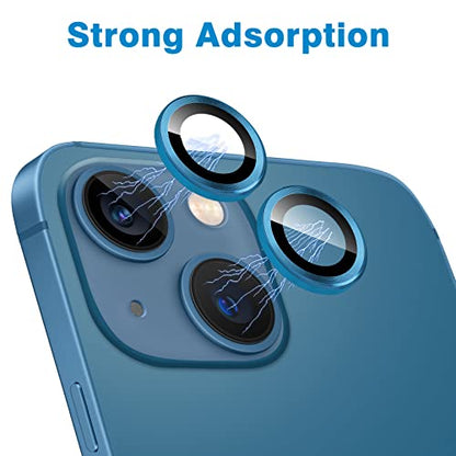 for iPhone 13 Mini/iPhone 13 Camera Lens Protector, Anti-Scratch 9H Tempered Glass Metal Camera Screen Protector Shockproof Cover Film Ring -2 Pcs Blue - color: Blue