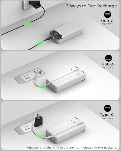 Portable Charger 40000mAh Power Bank, PD 22.5W Fast Charging - color: White
