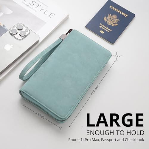 Bveyzi Women RFID Blocking Wallet Leather Zip Around Phone Clutch Large Capacity Ladies Travel Purse Wristlet - color: Purist Blue