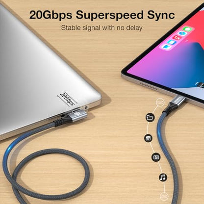 USB C Right Angle Cable 240W 10ft, USB C 3.2 Gen 2X2 20Gbps Data Cable - color: Grey, size: 10ft