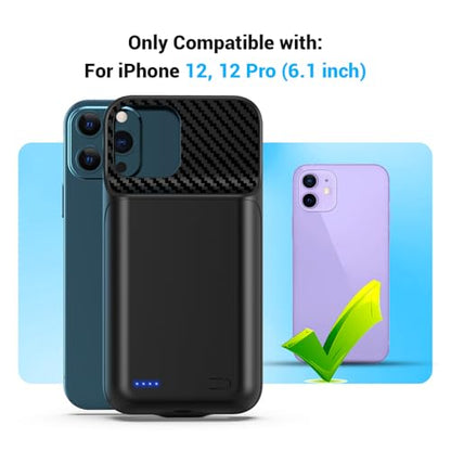 13800mAh High Capacity Battery Case for iPhone 12, 12 Pro (6.1 inch) | 2026 Upgraded Battery Pack Rechargeable Charger External Charging Case with Tempered Glass Screen Protector Black - size: iPhone 12,12 Pro (6.1 inch)