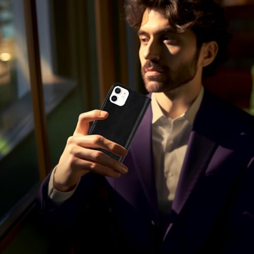 MONASAY Wallet Case Compatible for iPhone 12 mini 5G 5.4-inch,[Glass Screen Protector Included] [RFID Blocking] Flip Folio Leather Cell Phone Cover with Credit Card Holder, Black - color: Black