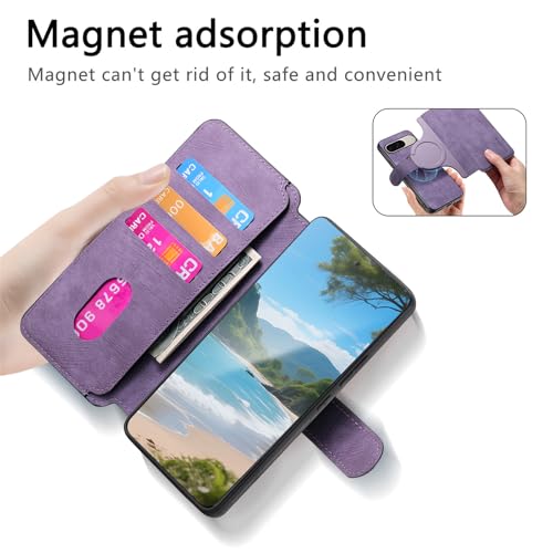 2 in 1 Detachable Wallet Case for Google Pixel 10 Pro XL CMG Purple | PU Leather Magnetic Flip Folio Case with RFID Blocking Card Holder, Credit Card Slots Kickstand, Shockproof Protective Cover - color: Purple, size: Google Pixel 10 Pro XL