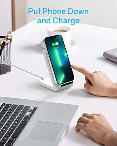 Fast Wireless Charging Station for Phone: CIYOYO 15W Charging Stand Compatible with iPhone 15/14/13/12/11, Samsung Galaxy S23/ S22/ S21/ S20 for Office Bedside Gift - color: Pearl white