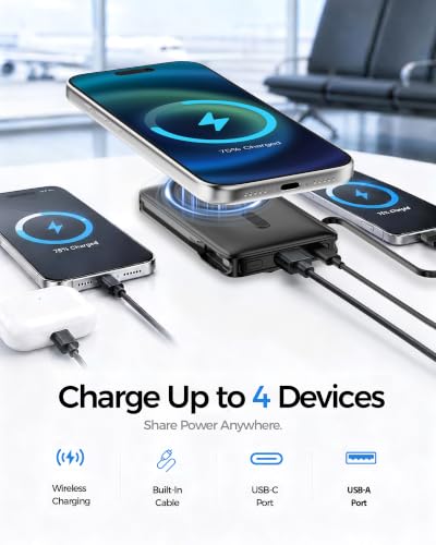 for MagSafe Power Bank iPhone,Portable Charger with Detachable USB-C Cable