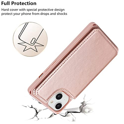 iCoverCase Compatible with iPhone 14 Wallet Phone Case with Card Holder for Women, RFID Blocking Embossed PU Leather Wrist Strap Case 6.1 Inch (Macaron Rose Gold) - color: P-Rose Gold