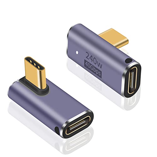 Poyiccot USB C Right Angle Adapter 240W (2-Pack), 90 Degree USB C Adapter, USBC 90 Degree Male to Female Connector Support 40Gbps Data Transfer, 8K@60Hz Video for ipad, MacBook, Thunderbolt 4/3 - size: usb c adapter male to female right angle with LED