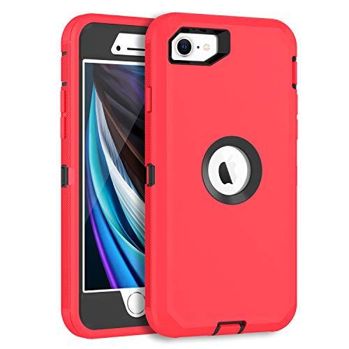 MXX Case Designed for iPhone SE Case 2020 /SE 2022 Heavy Duty Protective Case with Screen Protector [3 Layers] Rugged Rubber Protection Cover & Rotating 360 Degree Belt Clip SE 3rd/2nd Gen (Red/Black) - color: Red/Black