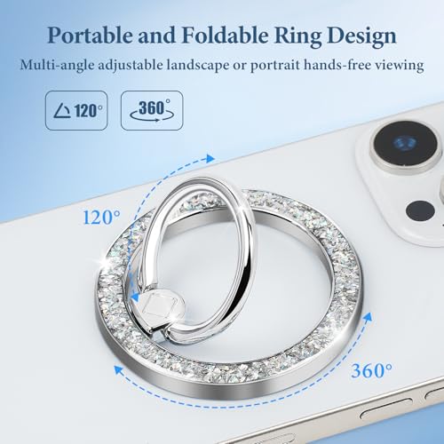 Magnetic Phone Ring for MagSafe Grip [Super Magnet] Gold Twinkle Design Ring Holder Stand, magsafe pop Socket (Silver) - color: Silver