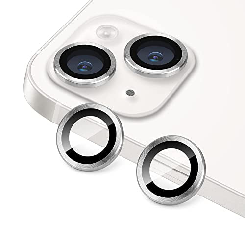 for iPhone 13 Mini/iPhone 13 Camera Lens Protector, Anti-Scratch 9H Tempered Glass Metal Camera Screen Protector Shockproof Cover Film Ring -2 Pcs Silver - color: Silver