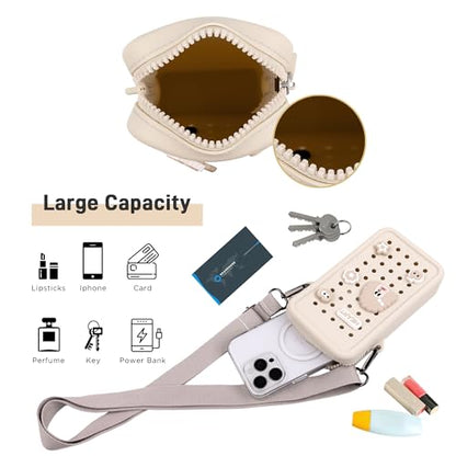 CANDY Small Crossbody Bag with Wide Shoulder Strap and Larger Holes for Charms – Adjustable, Stylish, and Comfortable Everyday Bag (Beige) - color: Beige Updated