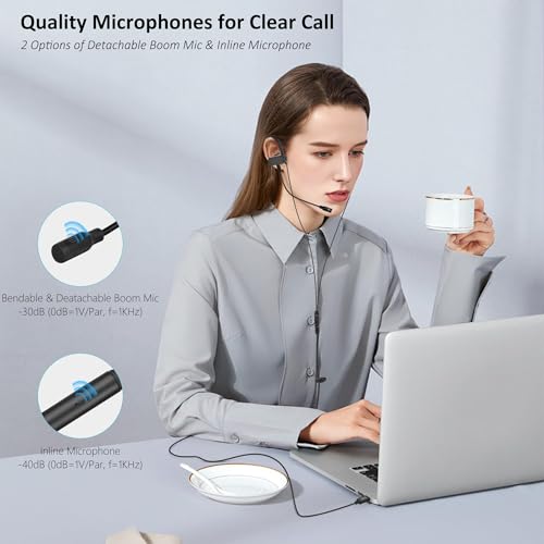USB C & A Wired Earbuds with Boom Mic for Phone & PC, Ideal for Call & Work