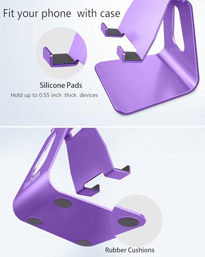 CreaDream Aluminum Cell Phone Stand, Adjustable Phone Holder for Desk - color: Dark Purple