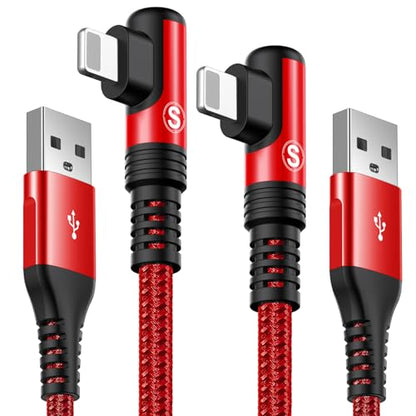 Right Angle i Phone Charger Cable 2-Pack, 3.3FT, [Apple MFi Certified] Ligtning Cable Fast Charging Nylon Braided Compatible with i Phone 14/13/12/11 Pro Max/XS MAX/XR/XS/X/8/7/Plus/6S/6/SE/5S/i Pad - color: Red, size: 3.3ft+3.3ft