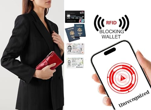 YALUXE Women's Real Leather Wallet RFID Protect 21 Card Slots Phone Pocket - color: 2- Waxed Red, size: Genuine Leather