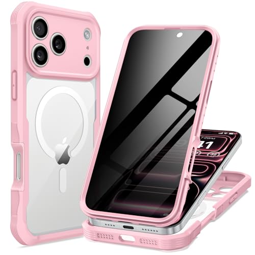 seacosmo for iPhone 17 Pro Max Case, Full Body Bumper with Built-in Tempered Glass Privacy Screen Protector and Camera Lens Protection, Compatible with MagSafe, Shockproof Phone Case, 6.9", Pink - color: Pink, size: iPhone 17 Pro Max 6.9"